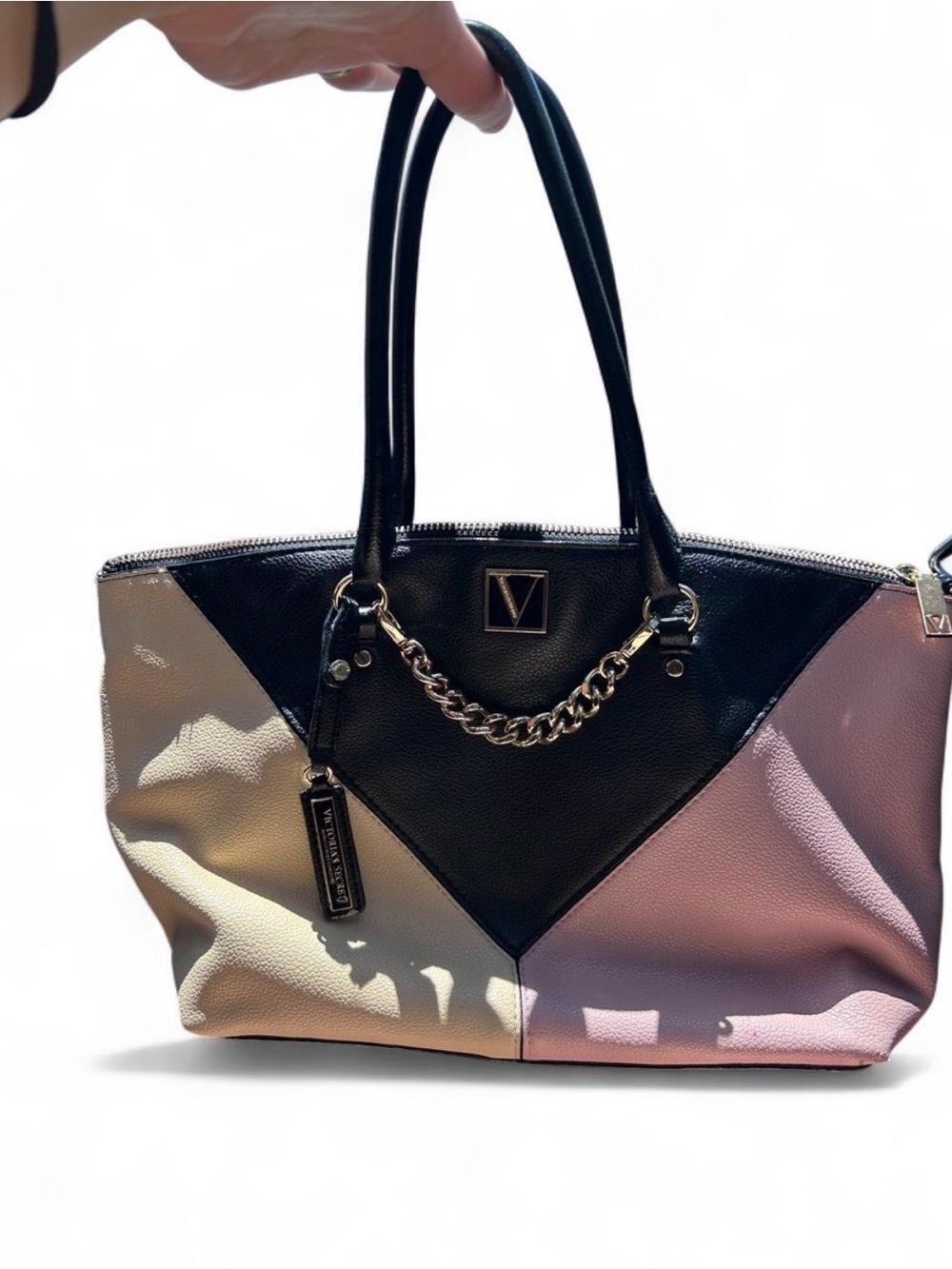 Victoria's Secret Black, Cream & Pink Colorblock Shoulder Bag